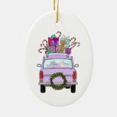 クリスマスプレゼント付きパープルカーセラミックオーナメント セラミックオーナメント (裏面)