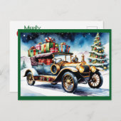 クリスマスプレゼント付きビンテージカー シーズンポストカード (正面/裏面)