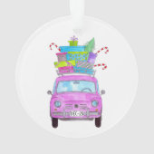 クリスマスプレゼント付きピンクの車の水色 オーナメント (裏面)