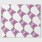 クリスマスプレゼント付きピンクの車 ラッピングペーパー (フラット)