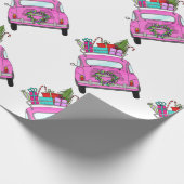 クリスマスプレゼント付きピンクの車 ラッピングペーパー (角)