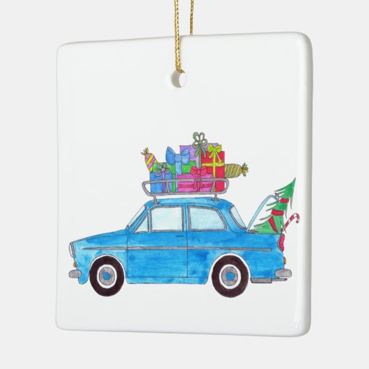クリスマスプレゼント付きブルーカーウォーターカラー セラミックオーナメント (左)