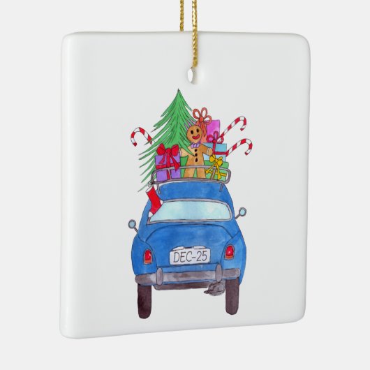 クリスマスプレゼント付きブルーカーウォーターカラー セラミックオーナメント (右)