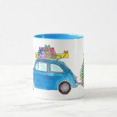 クリスマスプレゼント付きブルーフィアット500水色 マグカップ (中央)