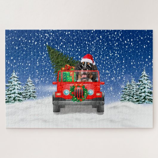 クリスマスプレゼント付きベルネーゼ山犬 ジグソーパズル (横)