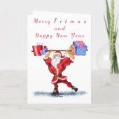 クリスマスプレゼント付きボディビルダーSanta Claus -おもしろい カード (裏面)