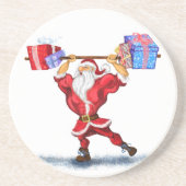クリスマスプレゼント付きボディビルダーSanta Claus -おもしろい コースター (正面)