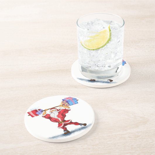 クリスマスプレゼント付きボディビルダーSanta Claus -おもしろい コースター (側面)