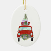 クリスマスプレゼント付きレッドカーセラミックオーナメント セラミックオーナメント (裏面)