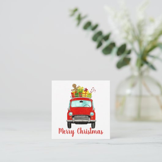 クリスマスプレゼント付きヴィンテージカーホリデーカード エンクロージャーカード (スタンド正面)