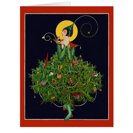 クリスマスプレゼント付き婦人アールデコ美しいファッション (正面)