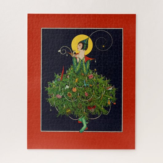 クリスマスプレゼント付き婦人アールデコ美しいファッション ジグソーパズル (縦)