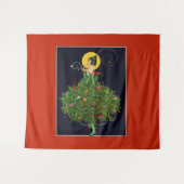 クリスマスプレゼント付き婦人アールデコ美しいファッション タペストリー (正面(横))