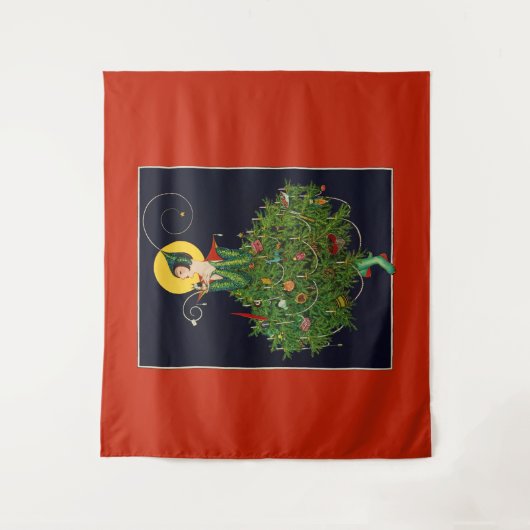 クリスマスプレゼント付き婦人アールデコ美しいファッション タペストリー (正面)