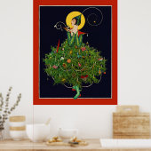 クリスマスプレゼント付き婦人アールデコ美しいファッション ポスター (キッチン)