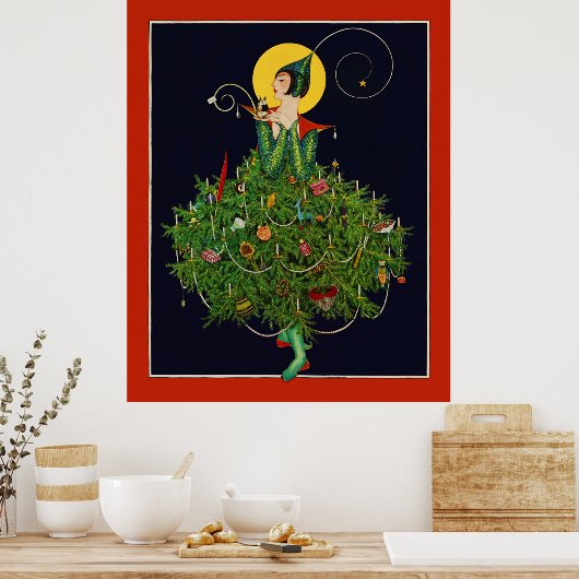 クリスマスプレゼント付き婦人アールデコ美しいファッション ポスター (キッチン)