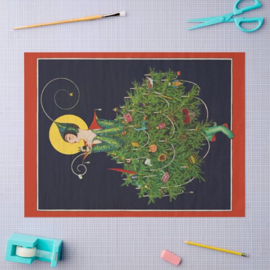 クリスマスプレゼント付き婦人アールデコ美しいファッション 薄葉紙 (クラフト)