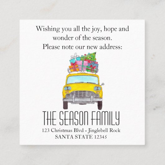 クリスマスプレゼント付き新しい住所イエローキャブ スクエア名刺 (裏面)