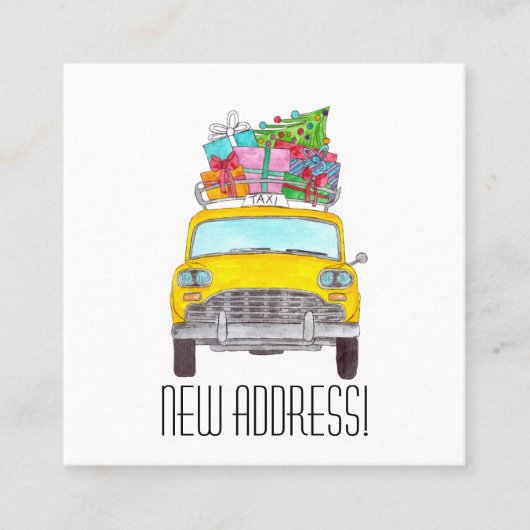 クリスマスプレゼント付き新しい住所イエローキャブ スクエア名刺 (正面)