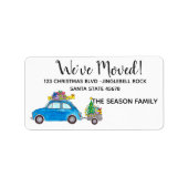 クリスマスプレゼント付き新しい住所ブルーフィアット500 ラベル (正面)