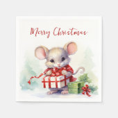 クリスマスプレゼント付き水色マウス スタンダードカクテルナプキン (正面)