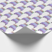 クリスマスプレゼント付き紫色の車の水色 ラッピングペーパー (角)