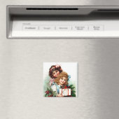 クリスマスプレゼント付き若い女の子ヴィンテージ磁石 マグネット (インサイチュ (食洗機))