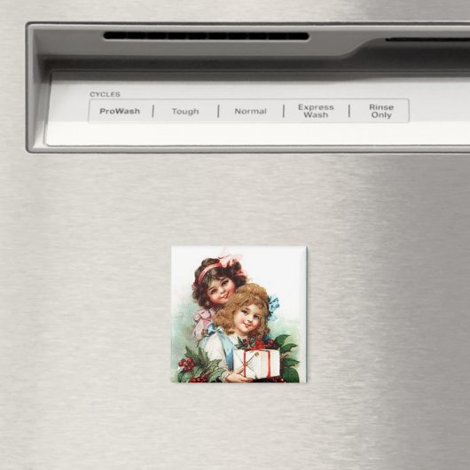 クリスマスプレゼント付き若い女の子ヴィンテージ磁石 マグネット (インサイチュ (食洗機))