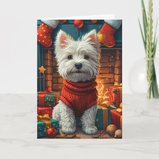 クリスマスプレゼント付き西ハイランドホワイトテリア カード (正面)