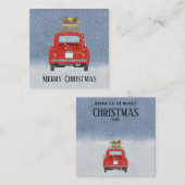クリスマスプレゼント付き赤いレトロ車ホリデーカード エンクロージャーカード (正面/裏面)