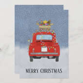 クリスマスプレゼント付き赤い車ホリデーカード シーズンカード (正面/裏面)