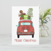 クリスマスプレゼント付き赤い車ホリデーカード シーズンカード (スタンド正面)