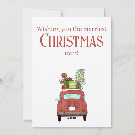 クリスマスプレゼント付き赤い車ホリデーカード シーズンカード (裏面)