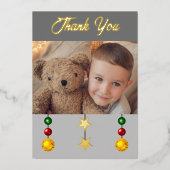 クリスマスプレゼント写真グレーありがとう 箔シーズンカード (正面)