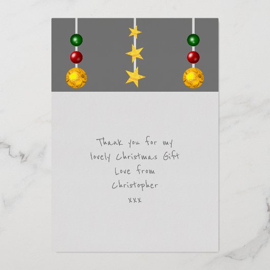 クリスマスプレゼント写真グレーありがとう 箔シーズンカード (裏面)