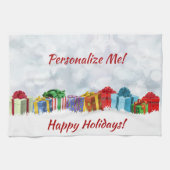 クリスマスプレゼント包まれたギフトハッピーホリデー キッチンタオル (横)