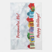クリスマスプレゼント包まれたギフトハッピーホリデー キッチンタオル (縦)