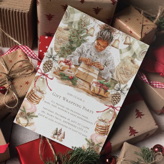 クリスマスプレゼント包装パーティーアフリカ系アメリカ人 招待状