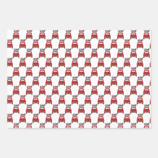 クリスマスプレゼント包装紙付きレッドカー ラッピングペーパーシート (正面)