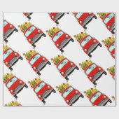 クリスマスプレゼント包装紙付きレッドカー ラッピングペーパー (フラット)