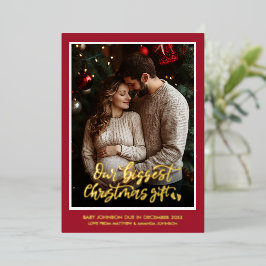 クリスマスプレゼント妊娠写真発表 箔シーズンカード