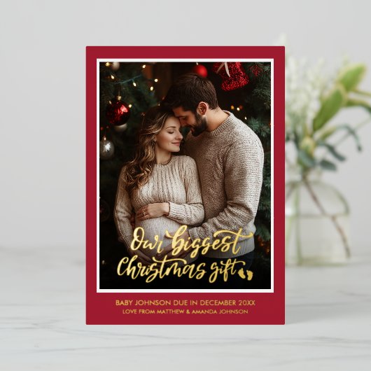 クリスマスプレゼント妊娠写真発表 箔シーズンカード (立ち正面)