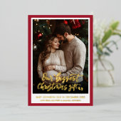 クリスマスプレゼント妊娠発表写真 箔シーズンカード (立ち正面)