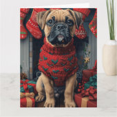 クリスマスプレゼント暖炉が付いたブルマスティフ犬 カード (正面)