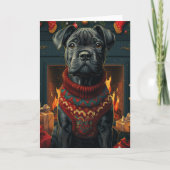 クリスマスプレゼント暖炉が付いた杖のコルソ犬 カード (正面)