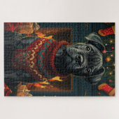 クリスマスプレゼント暖炉が付いた杖のコルソ犬 ジグソーパズル (横)