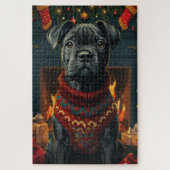 クリスマスプレゼント暖炉が付いた杖のコルソ犬 ジグソーパズル (縦)