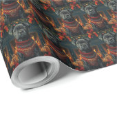 クリスマスプレゼント暖炉が付いた杖のコルソ犬 ラッピングペーパー (ロールコーナー)