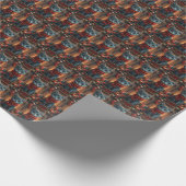 クリスマスプレゼント暖炉が飾られたオリエンタルブルー猫 ラッピングペーパー (角)