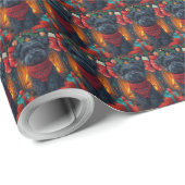 クリスマスプレゼント暖炉とアフェンピンシェ犬 ラッピングペーパー (ロールコーナー)